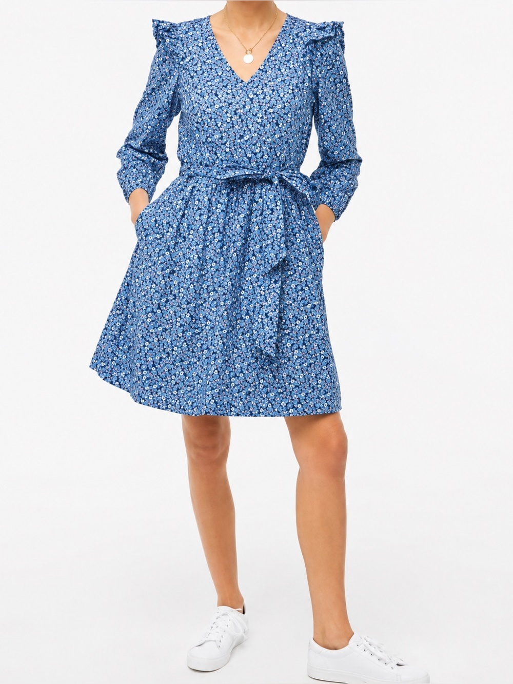 J Crew Factory blue floral puff sleeve dress, small